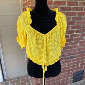 Free People “Dancing Til Dawn” Smocked Peasant Blouse – XS – Yellow